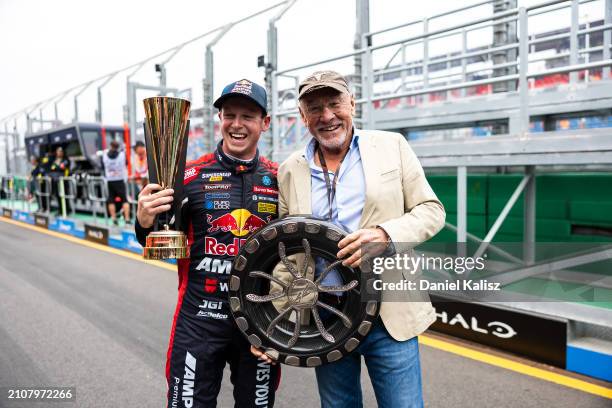 Will Brown driver of the Red Bull Ampol Racing Chevrolet Camaro ZL1 and Larry Perkins during race 4 of the Melbourne Supersprint, part of the 2024...