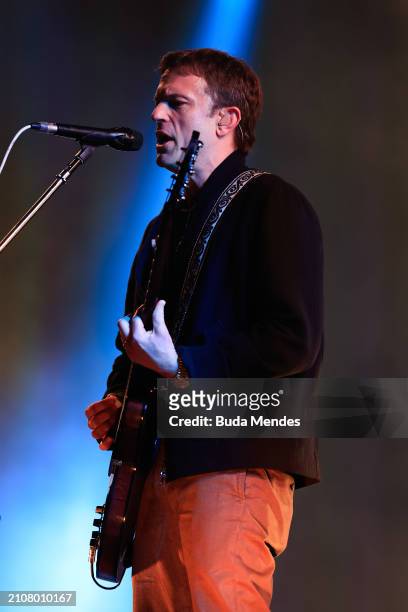 Caleb Followill of Kings of Leon performs live on stage during day two of Lollapalooza Brazil at Autodromo de Interlagos on March 23, 2024 in Sao...