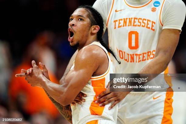 Zakai Zeigler of the Tennessee Volunteers reacts to a play during the first half against the Texas Longhorns in the second round of the NCAA Men's...
