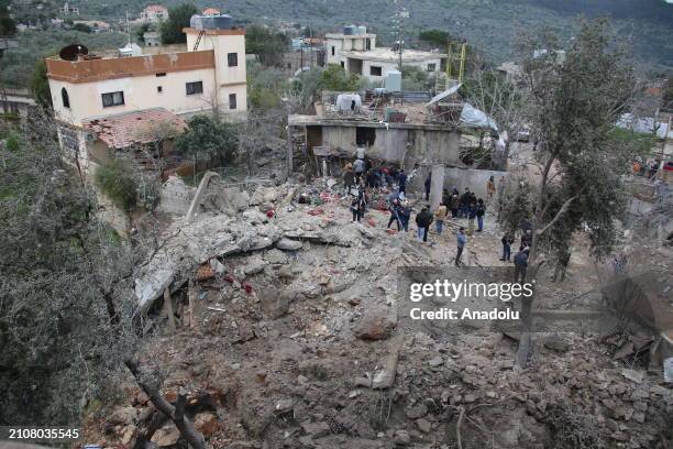 View of damage after Israeli airstrikes on southern Lebanon, Hebbariyeh town on March 27, 2024. Israeli warplanes launched an airstrike on the...