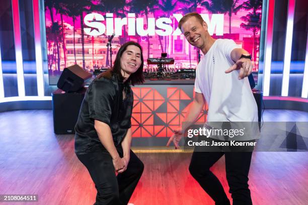 Gryffin and Armin van Buuren visit SiriusXM Studios on March 21, 2024 in Miami Beach, Florida.