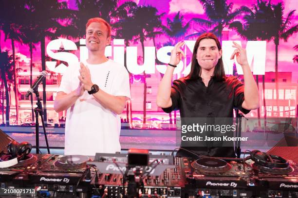 Armin van Buuren and Gryffin visit SiriusXM Studios on March 21, 2024 in Miami Beach, Florida.