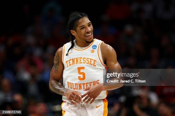 Zakai Zeigler of the Tennessee Volunteers reacts to a play during the second half against the Texas Longhorns in the second round of the NCAA Men's...