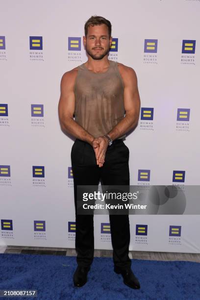 Colton Underwood attends the 2024 Human Rights Campaign dinner at Fairmont Century Plaza on March 23, 2024 in Los Angeles, California.
