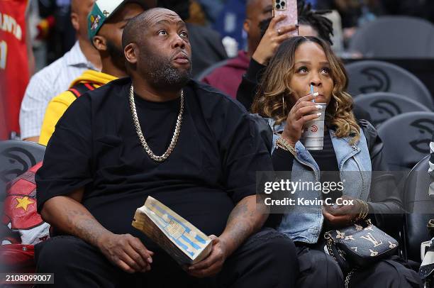 Killer Mike looks onduring the third quarter of the game between the Atlanta Hawks and the Charlotte Hornets at State Farm Arena on March 23, 2024 in...