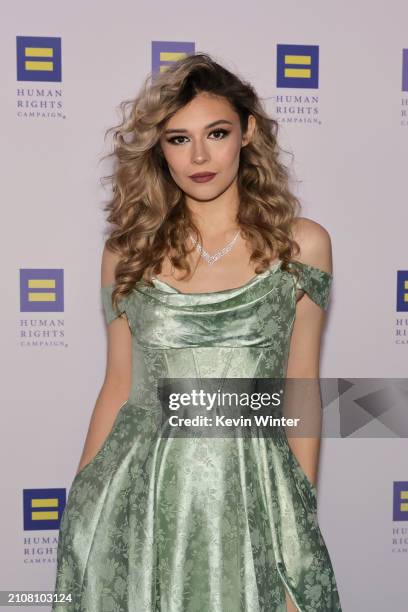 Nicole Maines attends the 2024 Human Rights Campaign dinner at Fairmont Century Plaza on March 23, 2024 in Los Angeles, California.