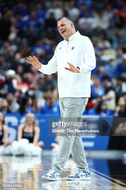 Head coach Greg McDermott of the Creighton Bluejays reacts during the first half of a game against the Oregon Ducks in the second round of the NCAA...