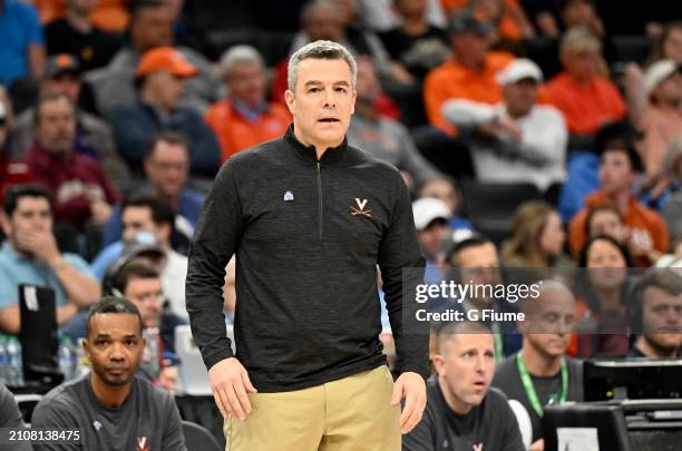 Head coach Tony Bennett of the Virginia Cavaliers watches the game against the Boston College Eagles in the Quarterfinals of the ACC Men's Basketball...