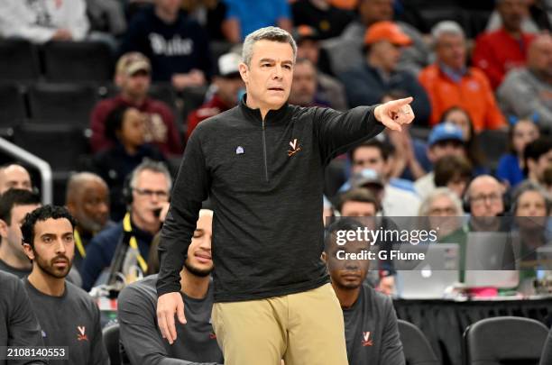 Head coach Tony Bennett of the Virginia Cavaliers watches the game against the Boston College Eagles in the Quarterfinals of the ACC Men's Basketball...