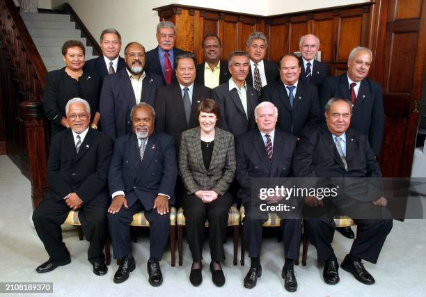 Front row, left to right: Premier Young Vivian of Niue, Prime Minister Rt Hon Sir Michael Somare of Papua New Guinea, Prime Minister Rt Hon Helen...