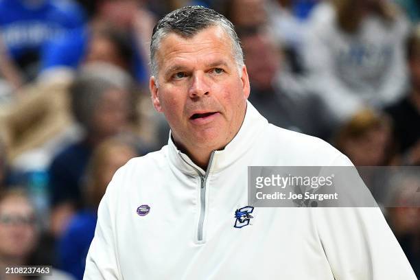 Head coach Greg McDermott of the Creighton Bluejays looks on during the second half of a game against the Creighton Bluejays in the second round of...
