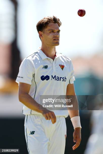 Ian Carlisle of Tasmania prepares to bowl during day four of the Sheffield Shield Final match between Western Australia and Tasmania at WACA, on...