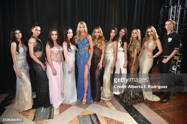 Isabella Barrett with models backstage at Teen Millionaire Isabella Barrett Shows Her New House of Barretti “Billionaire Barbie" Collection at LAFW...