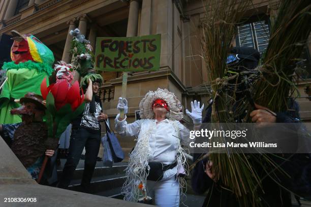 Activists dress in costume for "March In March For Forests" on March 24, 2024 in Sydney, Australia. The "March in March for Forests" is a nationwide...