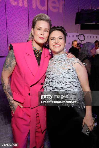 Ashlyn Harris and guest attend the 2024 Human Rights Campaign dinner at Fairmont Century Plaza on March 23, 2024 in Los Angeles, California.