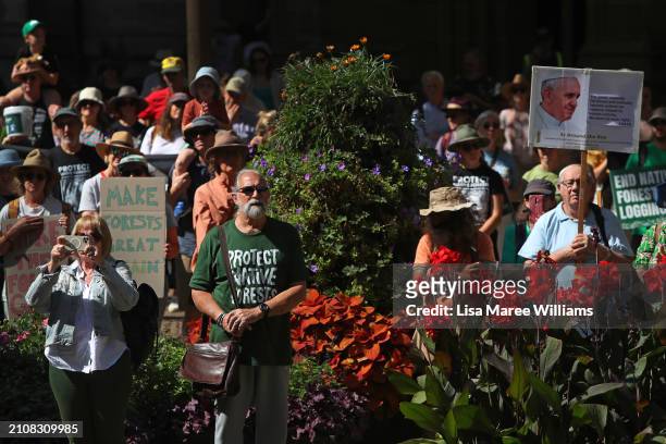 Activists take part in "March In March For Forests" on March 24, 2024 in Sydney, Australia. The "March in March for Forests" is a nationwide mass...