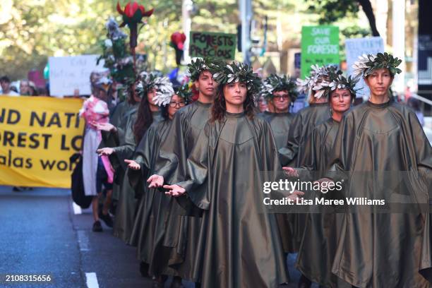 Activists take part in "March In March For Forests" on March 24, 2024 in Sydney, Australia. The "March in March for Forests" is a nationwide mass...