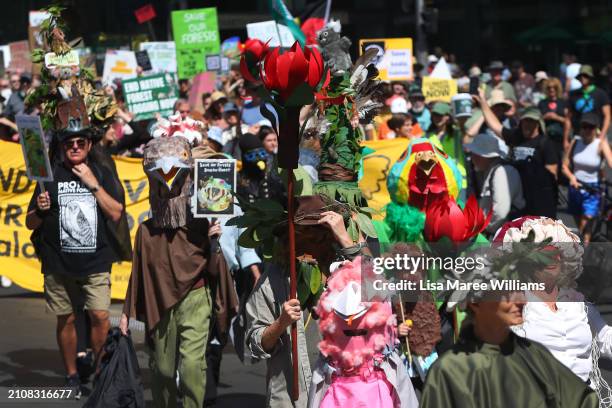 Activists take part in "March In March For Forests" on March 24, 2024 in Sydney, Australia. The "March in March for Forests" is a nationwide mass...