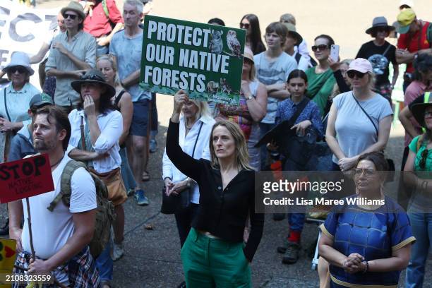 Greens MP Sue Higginson joins activists during "March In March For Forests" on March 24, 2024 in Sydney, Australia. The "March in March for Forests"...