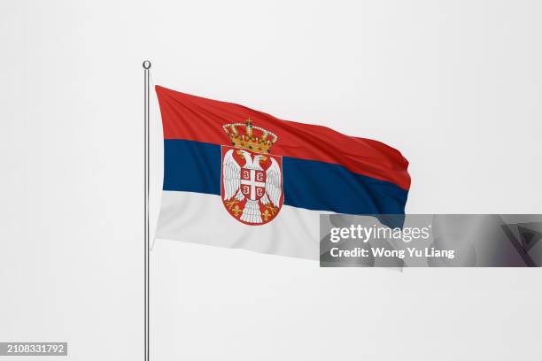 serbia flag on white background - serbian flag stock pictures, royalty-free photos & images