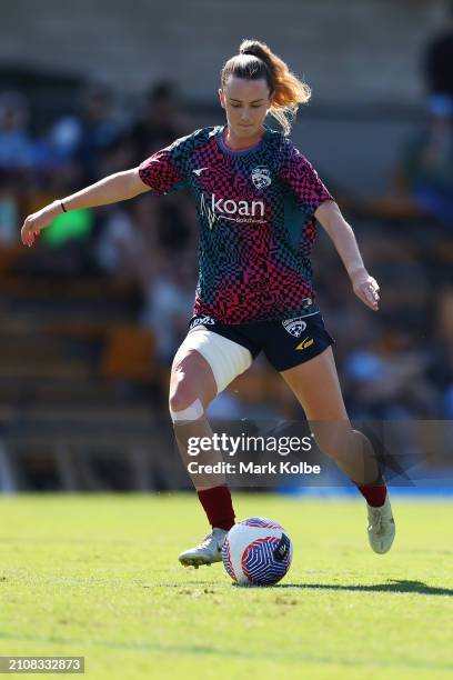 Chelsie Dawber of Adelaide United shoots during the warm-up before the A-League Women round 21 match between Sydney FC and Adelaide United at...