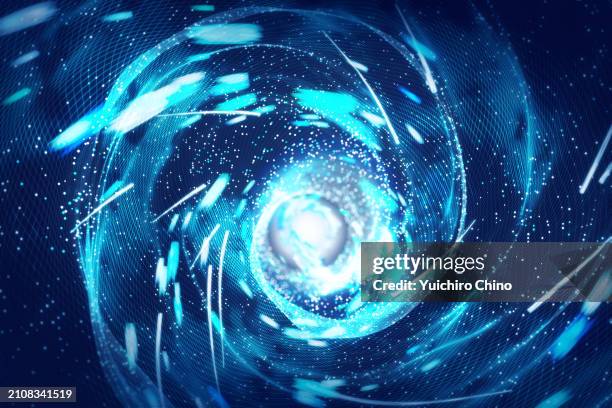 giant tunnel with swirling particles flowing - zeitmaschine stock-fotos und bilder