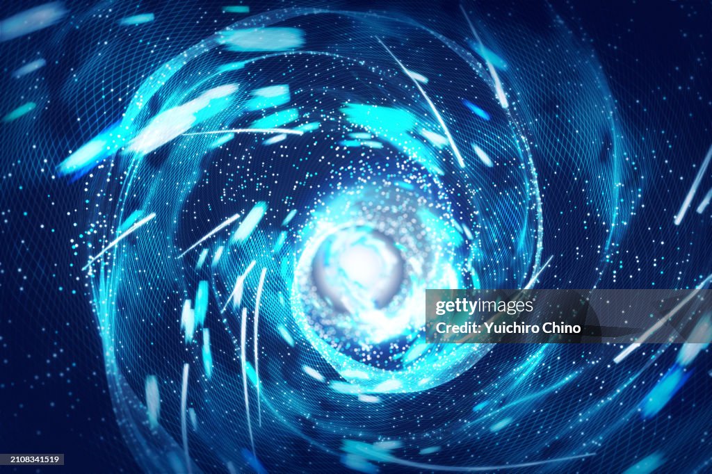 Giant tunnel with swirling particles flowing