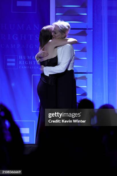 Hannah Einbiner and Jean Smart onstage during the 2024 Human Rights Campaign dinner at Fairmont Century Plaza on March 23, 2024 in Los Angeles,...