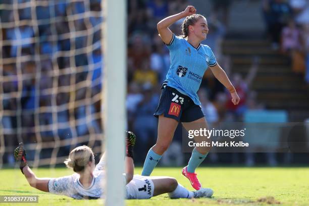 Caley Tallon-Henniker celebrates scoring a goal during the A-League Women round 21 match between Sydney FC and Adelaide United at Leichhardt Oval, on...