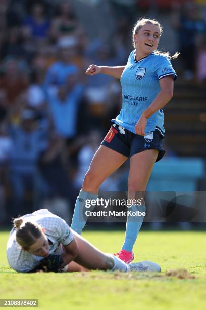Caley Tallon-Henniker celebrates scoring a goal during the A-League Women round 21 match between Sydney FC and Adelaide United at Leichhardt Oval, on...