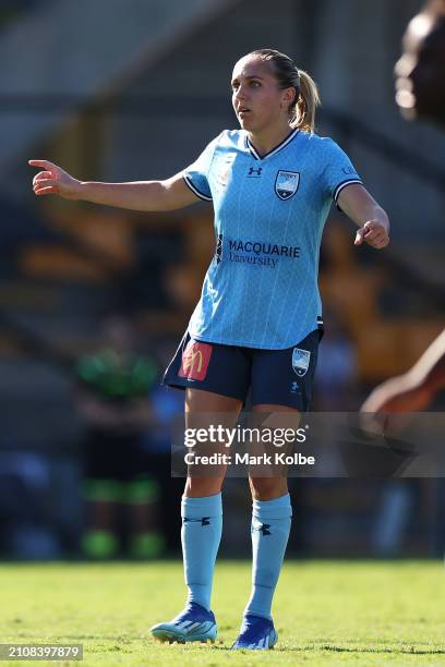 Mackenzie Hawkesby of Sydney FC celebrates scoring a goal during the A-League Women round 21 match between Sydney FC and Adelaide United at...