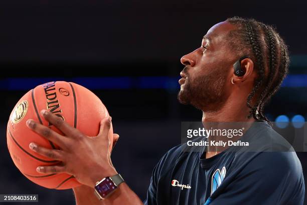 Ian Clark of United warms up during game three of the NBL Championship Grand Final Series between Melbourne United and Tasmania JackJumpers at John...
