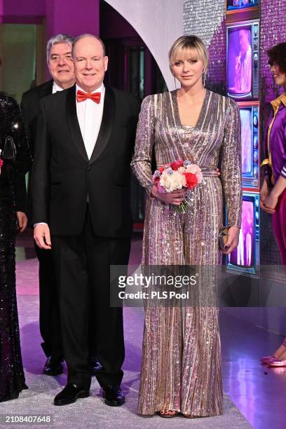 Prince Albert II of Monaco and Princess Charlene of Monaco attend the Rose Ball 2024 To Benefit The Princess Grace Foundation on March 23, 2024 in...