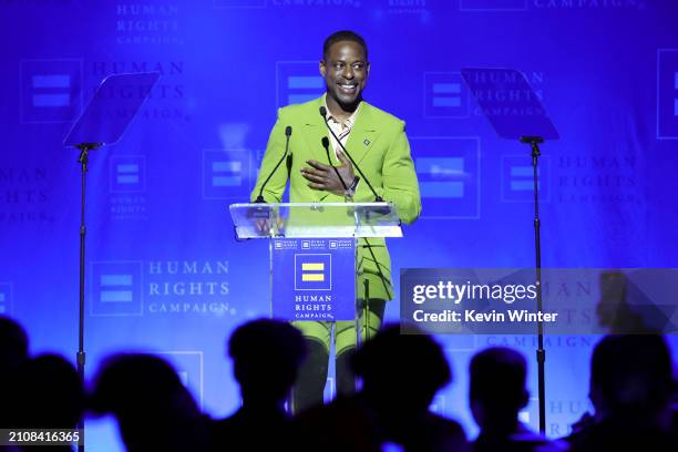 Sterling K. Brown speaks onstage during the 2024 Human Rights Campaign dinner at Fairmont Century Plaza on March 23, 2024 in Los Angeles, California.