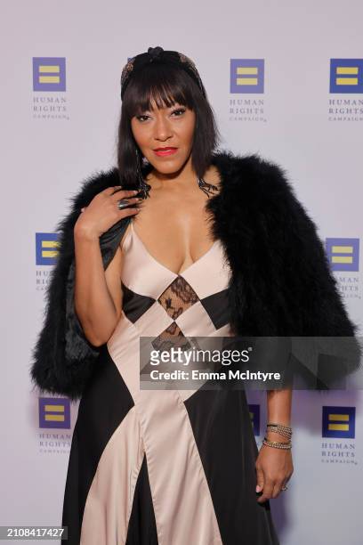 Cheri Moon attends the 2024 Human Rights Campaign dinner at Fairmont Century Plaza on March 23, 2024 in Los Angeles, California.