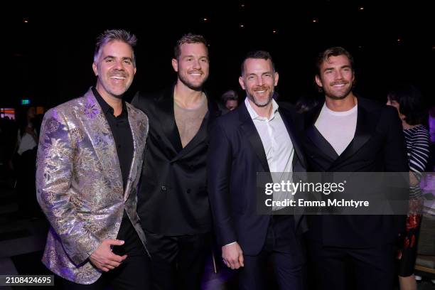 Jordan C. Brown, Colton Underwood, guest, and Zane Phillips attend the 2024 Human Rights Campaign dinner at Fairmont Century Plaza on March 23, 2024...