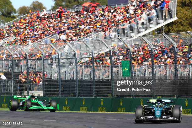 Fernando Alonso of Spain driving the Aston Martin AMR24 Mercedes on track during the F1 Grand Prix of Australia at Albert Park Circuit on March 24,...