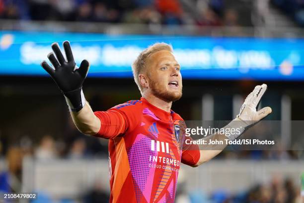 William Yarbrough of the San Jose Earthquakes during a game between Seattle Sounders FC and San Jose Earthquakes at PayPal Park on March 23, 2024 in...