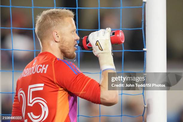 William Yarbrough of the San Jose Earthquakes takes a drink during a game between Seattle Sounders FC and San Jose Earthquakes at PayPal Park on...