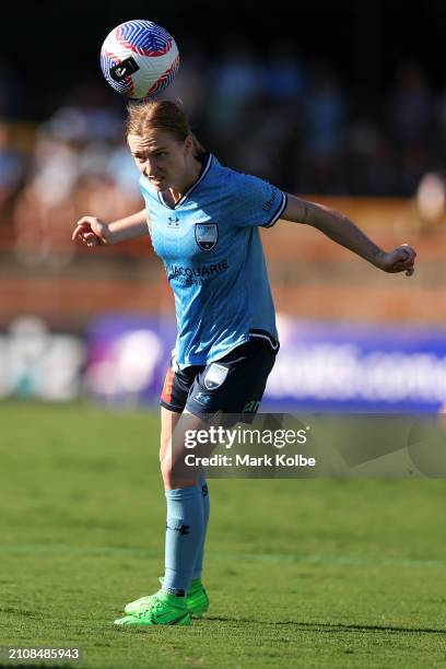 Abbey Lemon of Sydney FC heads the ball during the A-League Women round 21 match between Sydney FC and Adelaide United at Leichhardt Oval, on March...
