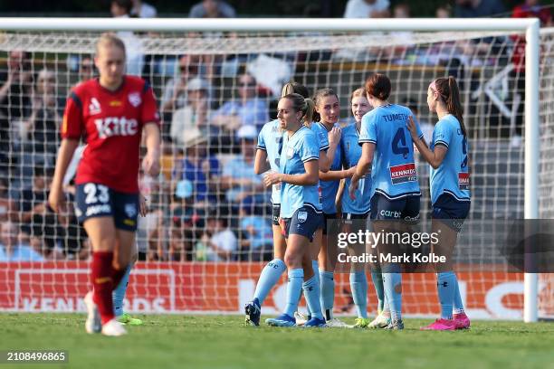 Courtney Vine of Sydney FC celebrates with her team after scoring a goal during the A-League Women round 21 match between Sydney FC and Adelaide...