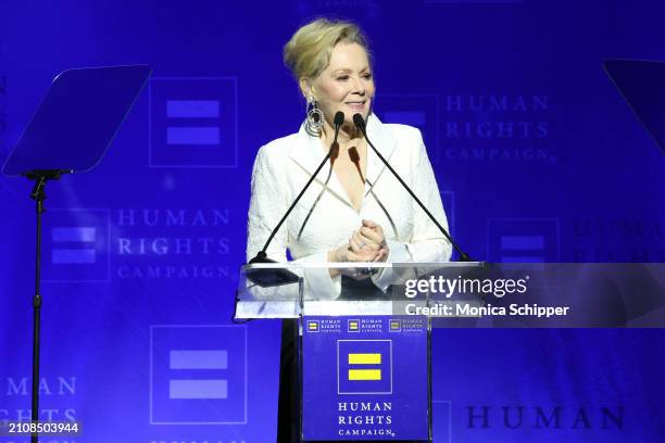 Jean Smart speaks onstage during the Human Rights Campaign's 2024 Los Angeles Dinner at Fairmont Century Plaza on March 23, 2024 in Los Angeles,...