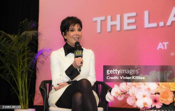 Kris Jenner speaks at Los Angeles Magazine's The L.A. Woman Luncheon at The Fairmont Miramar on March 21, 2024 in Santa Monica, California.