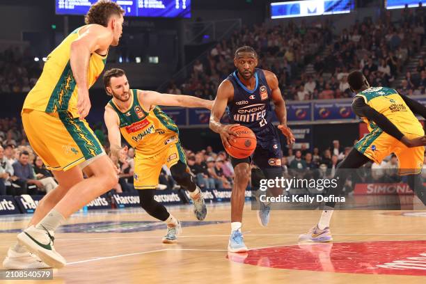 Ian Clark of United handles the ball during game three of the NBL Championship Grand Final Series between Melbourne United and Tasmania JackJumpers...