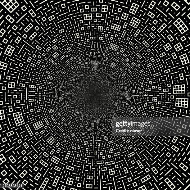 abstract monochrome qr code tunnel pattern - image stock illustrations