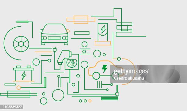 electric car concept line structure illustration background - electric car charger stock illustrations