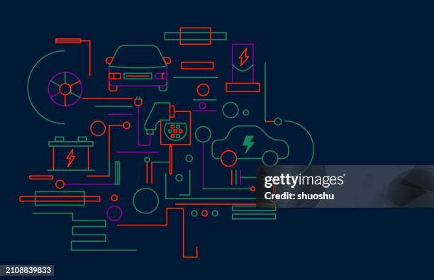 colors outline style abstract electric car concept illustration background - electric car stock illustrations