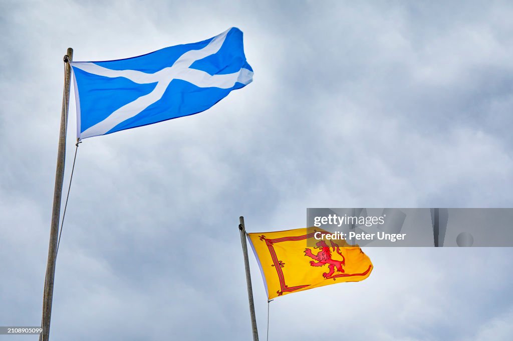 Scottish Rampart St Andrews Cross Of The National Scottish Saltire Flag And The Lion ...