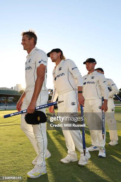 Cameron Gannon of Western Australia leaves the field after winning the Sheffield Shield Final match between Western Australia and Tasmania at WACA,...