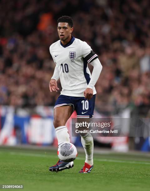Jude Bellingham of England during the international friendly match between England and Brazil at Wembley Stadium on March 23, 2024 in London, England.